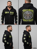TRUE BLUE "THROTTLE THERAPY" PATCHED ZIP UP HOODIE