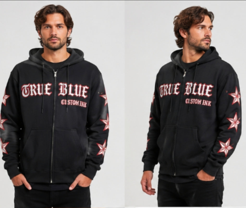 TRUE BLUE "OFF MY PROPERTY" PATCHED ZIP UP HOODIE