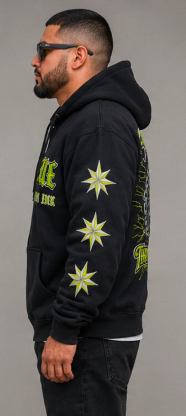 TRUE BLUE "THROTTLE THERAPY" PATCHED ZIP UP HOODIE