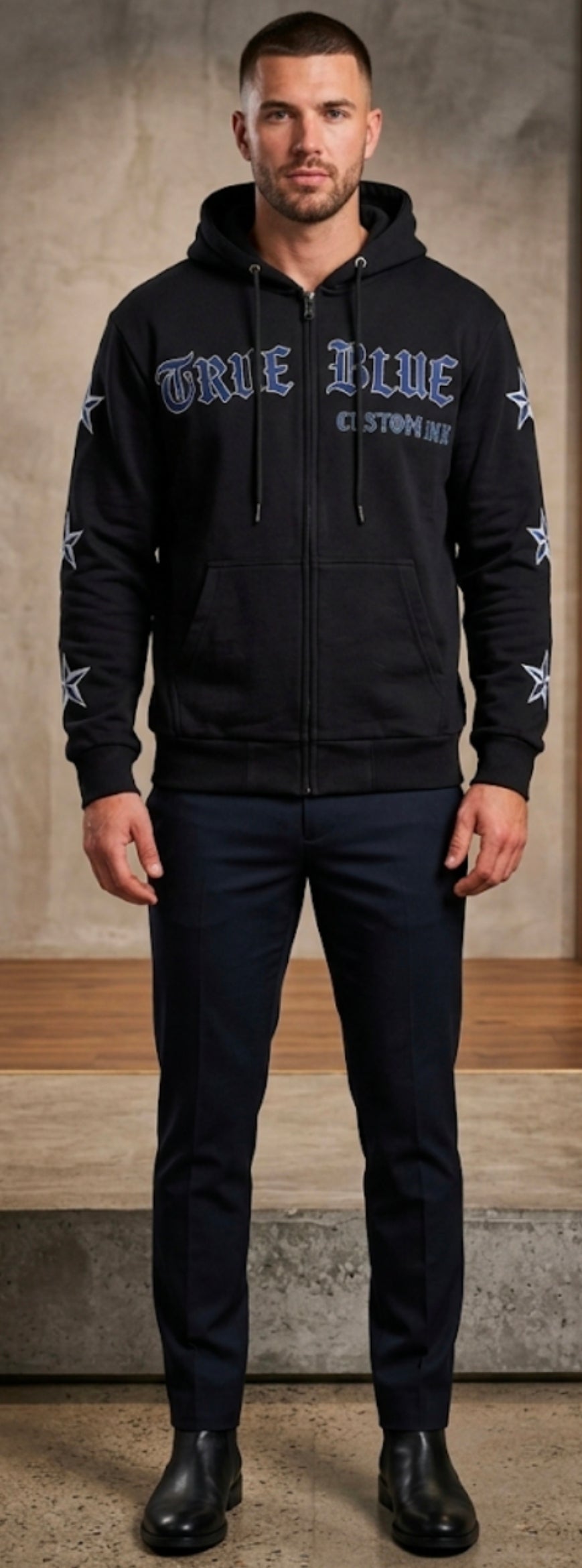 TRUE BLUE "COKE & CAV" PATCHED ZIP UP HOODIE