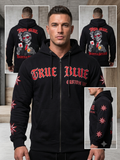TRUE BLUE "BLUNTS & BITCHE$" PATCHED ZIP UP HOODIE