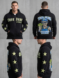 TRUE BLUE "HIGH PAID DIRTBAG" PATCHED ZIP UP HOODIE
