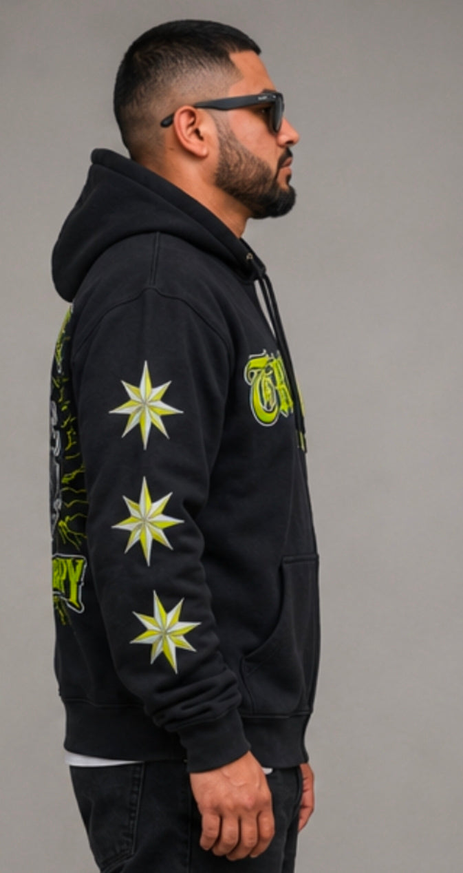 TRUE BLUE "THROTTLE THERAPY" PATCHED ZIP UP HOODIE