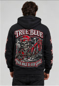 TRUE BLUE "YOUR HOLE OUR GOAL" PATCHED ZIP UP HOODIE